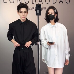 夏季新款雅痞风假领带长袖衬衫男女款潮流小众设计高级感衬衣外套