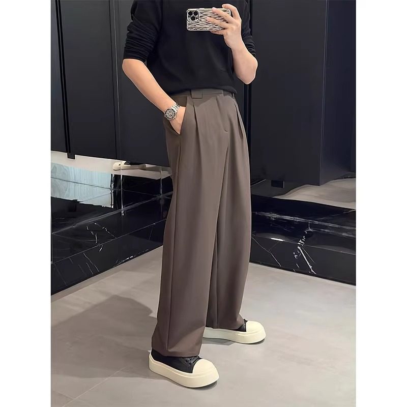 那不勒斯时尚高级感西裤男款冰丝垂坠感直筒休闲百搭阔腿裤子潮