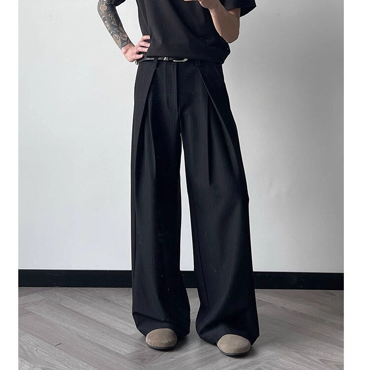 2025夏季新款高级感纹理休闲西裤男款垂坠感宽松百搭阔版直筒长裤