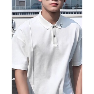 夏季白色翻领t恤男设计感痞帅短袖polo衫潮流百搭休闲宽松上衣潮