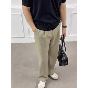 卡其色棉麻高品质西装裤男夏季新款商务休闲轻熟风显瘦直筒裤子