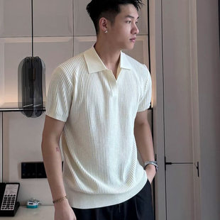 白色海鸥领短袖polo衫男2025新款老钱风高级感百搭痞帅半袖上衣潮