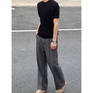 2025新款垂坠感高腰西裤男款潮牌宽松直筒裤休闲百搭显瘦阔腿裤子