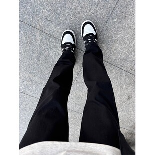 2025夏季新款黑色美式复古修身牛仔裤男高街百搭显瘦窄版直筒长裤