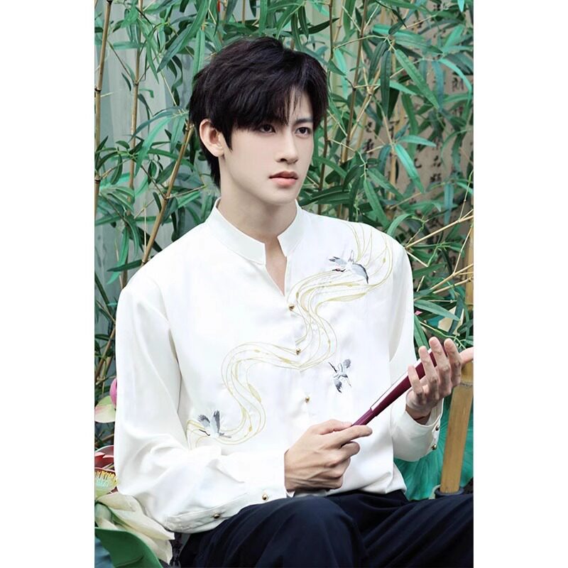 新中式国风衬衫男款长袖2025新款夏季薄款订婚领证穿搭刺绣衬衣潮