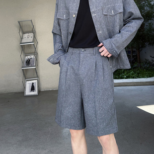 灰色老钱风短裤男款夏季潮牌痞帅直筒商务休闲五分裤高级感中裤子