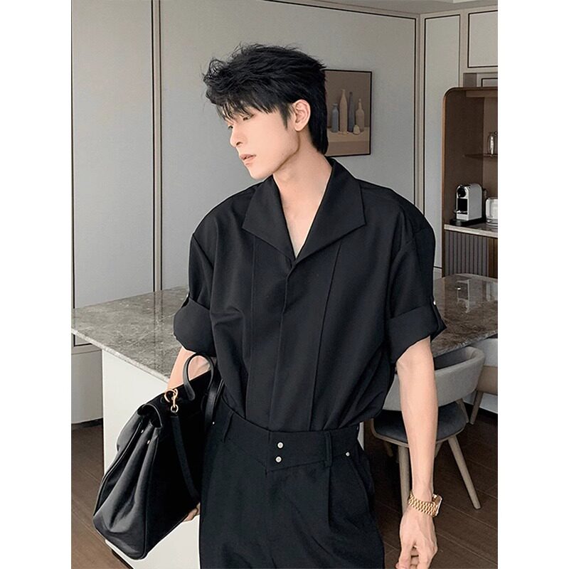 2025新款韩系通勤高级感短袖衬衫男款夏季潮流百搭宽松半袖上衣
