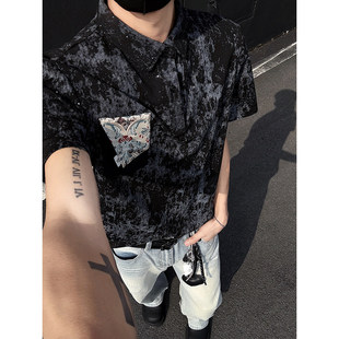 2025新款国风满天星扎染polo衫男短袖夏款季潮流痞帅休闲宽松上衣