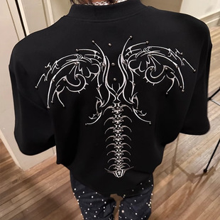 美式高街蛇瞳脊骨正肩短袖男夏季新款重磅高克重纯棉痞帅潮流T恤