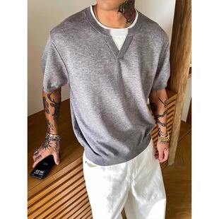 2025夏季假两件针织短袖男款潮牌气质简约老钱风韩系痞帅半袖上衣