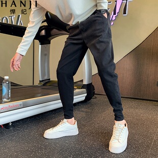 仿牛仔裤男士春秋季2024年新款潮牌修身哈伦裤冬装休闲小脚长裤子