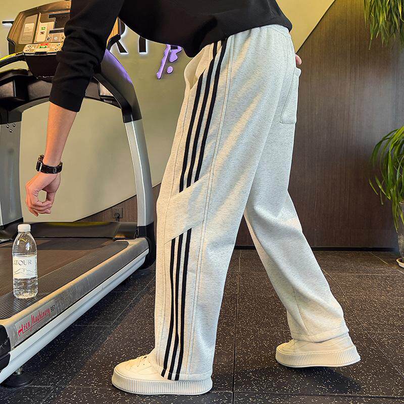 条纹卫裤男款秋冬季新款加绒加厚宽松直筒裤子潮牌百搭运动休闲裤
