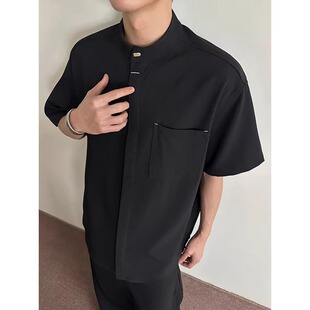 美式高街凉感速干立领短袖衬衫男款新中式国风高级感百搭休闲上衣
