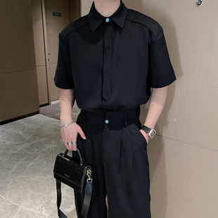 2025夏季新款绿松石领带设计短袖衬衫男款高级感痞帅宽松半袖衬衣