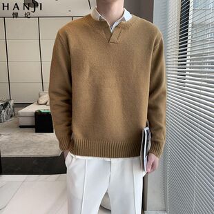 毛衣男款爆款2024新款秋冬季V领针织衫男士休闲内搭打底线衫外套