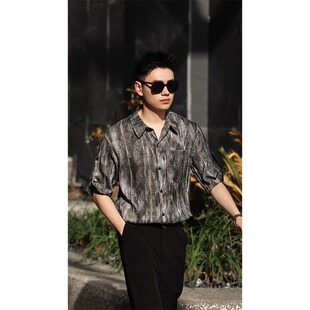 轻熟风扎染短袖衬衫男款夏季潮牌痞帅高级感冰丝垂感百搭半袖衬衣