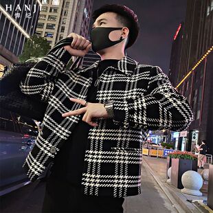 男士轻者高级感外套春季潮牌痞帅格子翻领夹克秋装男生休闲上衣服