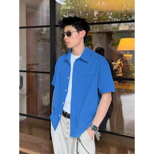 25年新款轻奢高级感短袖衬衫男夏季薄款宽松休闲百搭翻领半袖上衣