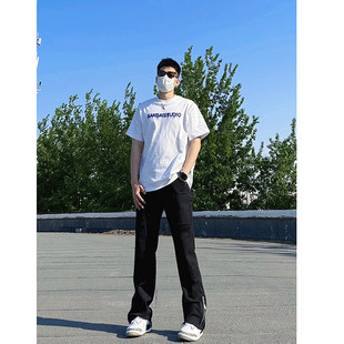 2025夏季新款美式潮流黑色牛仔裤男款高品质小众破洞百搭长裤子