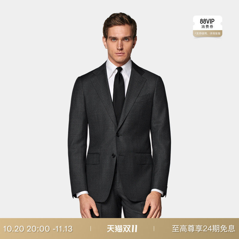 SUITSUPPLY深灰色S110支羊毛外套修身男士西装上衣