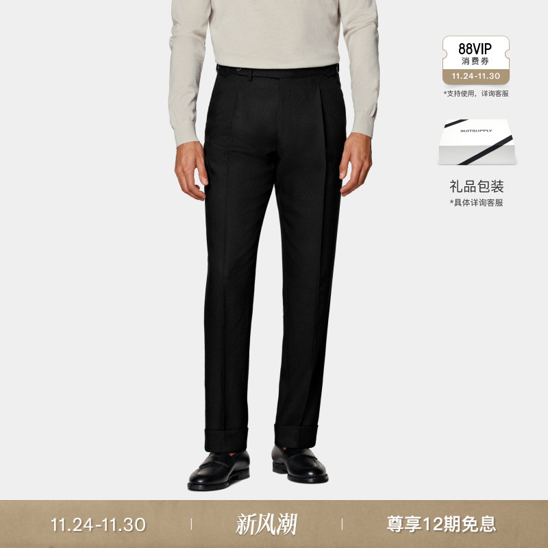 Suitsupply黑色羊毛男士长裤