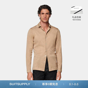 SUITSUPPLY夏驼色美利奴羊毛男士 毛衣 Polo长袖 开襟衫
