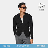 26春夏新品 SUITSUPPLY深灰色羊毛罗纹开襟衫