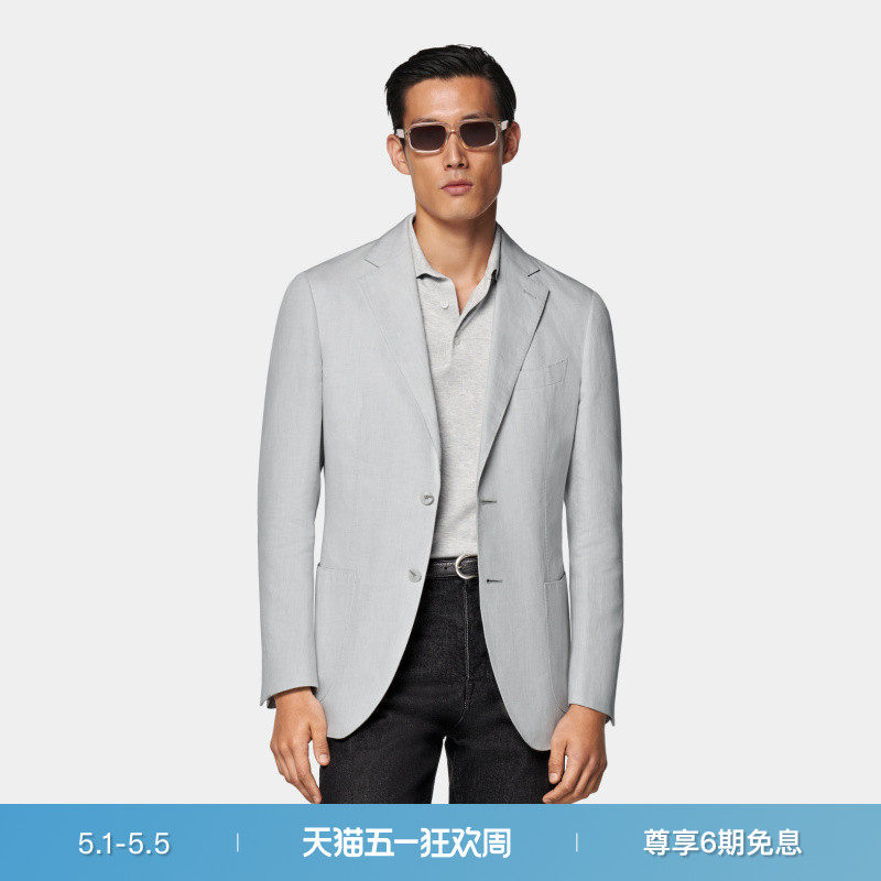 SUITSUPPLY浅灰色亚麻棉混纺西服外套男士西装上衣