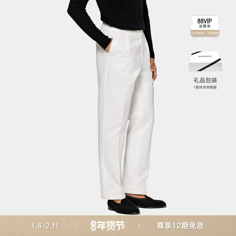 SUITSUPPLY秋米白色棉宽松锥型阔腿男士褶裥长裤,男装,西裤,淘宝优惠券,粉丝福利购,淘宝优惠卷