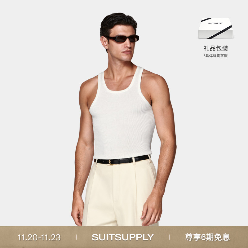 SUITSUPPLY米白色棉丝混纺针织衫