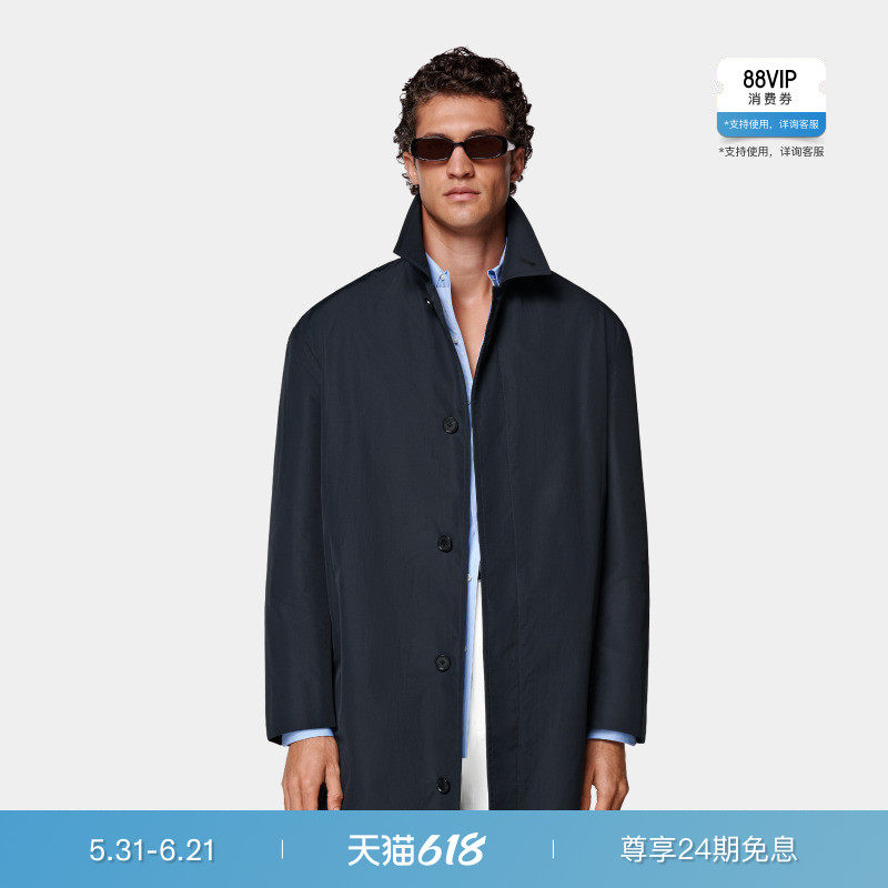 SUITSUPPLY藏青色薄款休闲中长款风衣外套