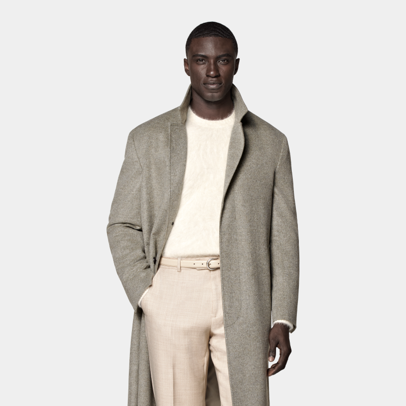 SUITSUPPLY浅绿色羊毛中长款男士大衣外套