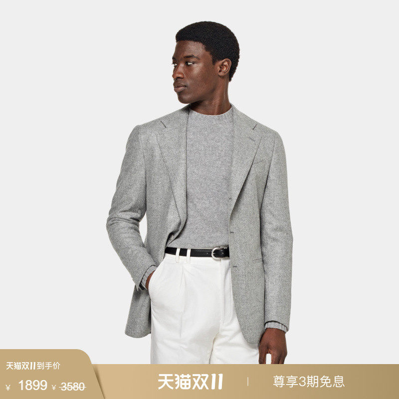奥莱SUITSUPPLY意产面料浅灰色羊毛西服外套男士商务休闲西装上衣