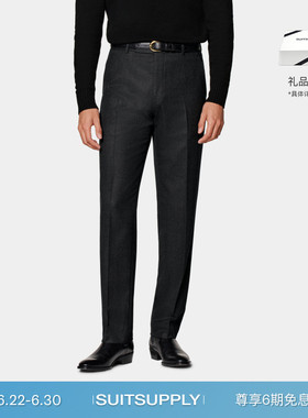 SUITSUPPLY深灰色S120支羊毛法兰绒标准直筒男士长裤