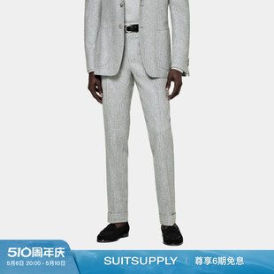 长裤 男士 SUITSUPPLY浅灰色羊毛法兰绒直筒修身