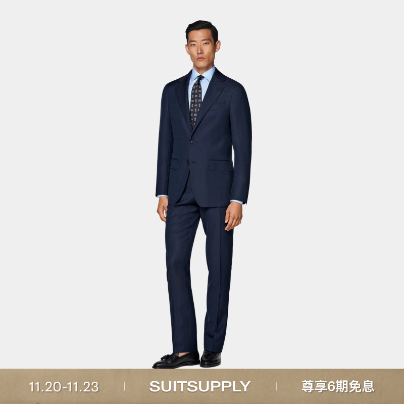 SUITSUPPLY藏青色S110支羊毛修身男士西装套装经典