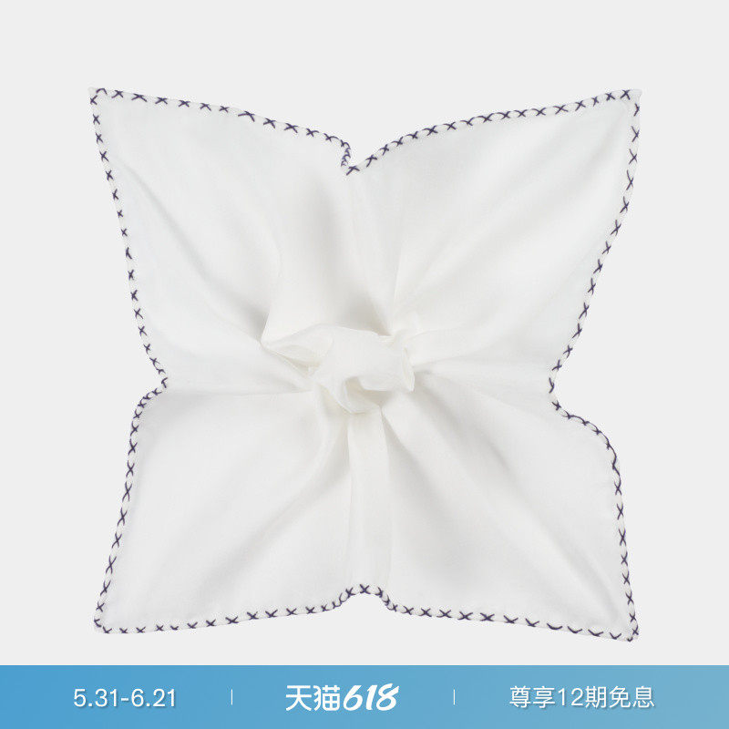 SUITSUPPLY白色男士口袋巾棉桑蚕丝混纺西装搭配商务