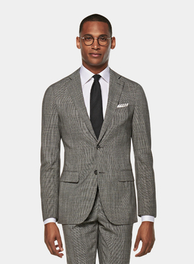 奥莱SUITSUPPLY中灰色羊毛混纺千鸟格Traveller男西装上衣