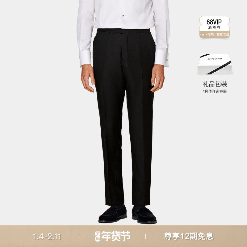 SUITSUPPLY秋黑色S110支羊毛直筒男士经典礼服长裤,男装,西裤,淘宝优惠券,粉丝福利购,淘宝优惠卷