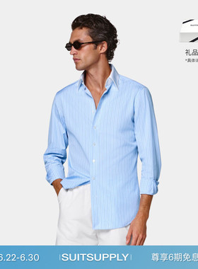 26夏季新品SUITSUPPLY浅蓝色埃及棉时尚正装衬衫