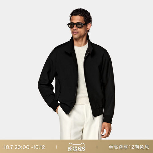 SUITSUPPLY黑色羊毛混纺夹克