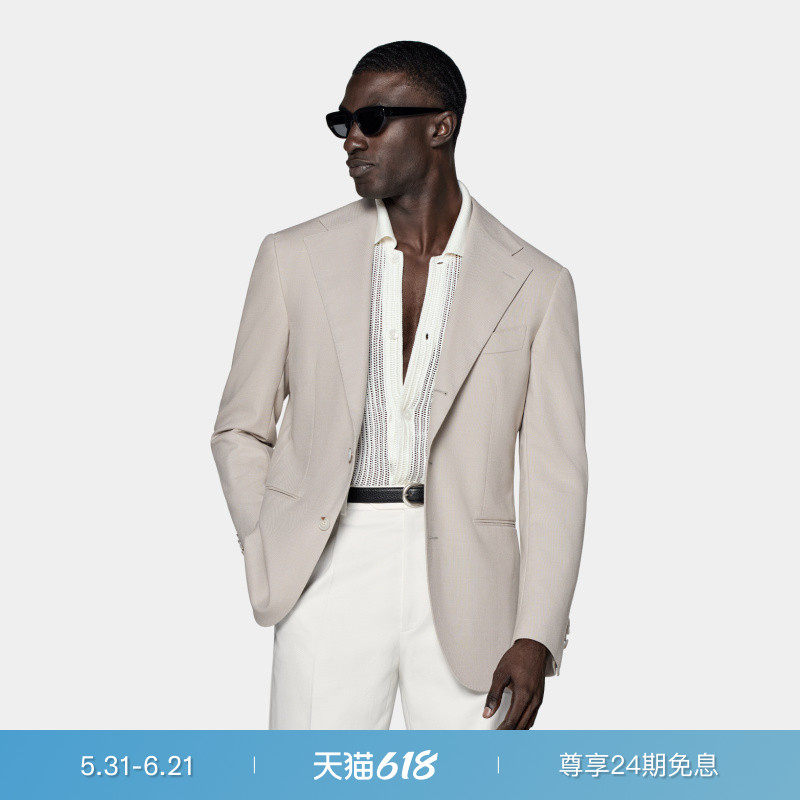 SUITSUPPLY浅灰褐色西装外套Traveller四股羊毛休闲