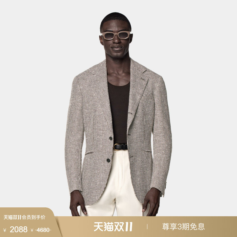 奥莱SUITSUPPLY中棕色亚麻混纺慵懒男士西装上衣外套