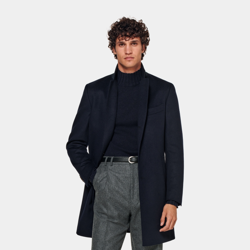 SUITSUPPLY藏青色毛呢大衣男士羊毛外套时尚户外休闲