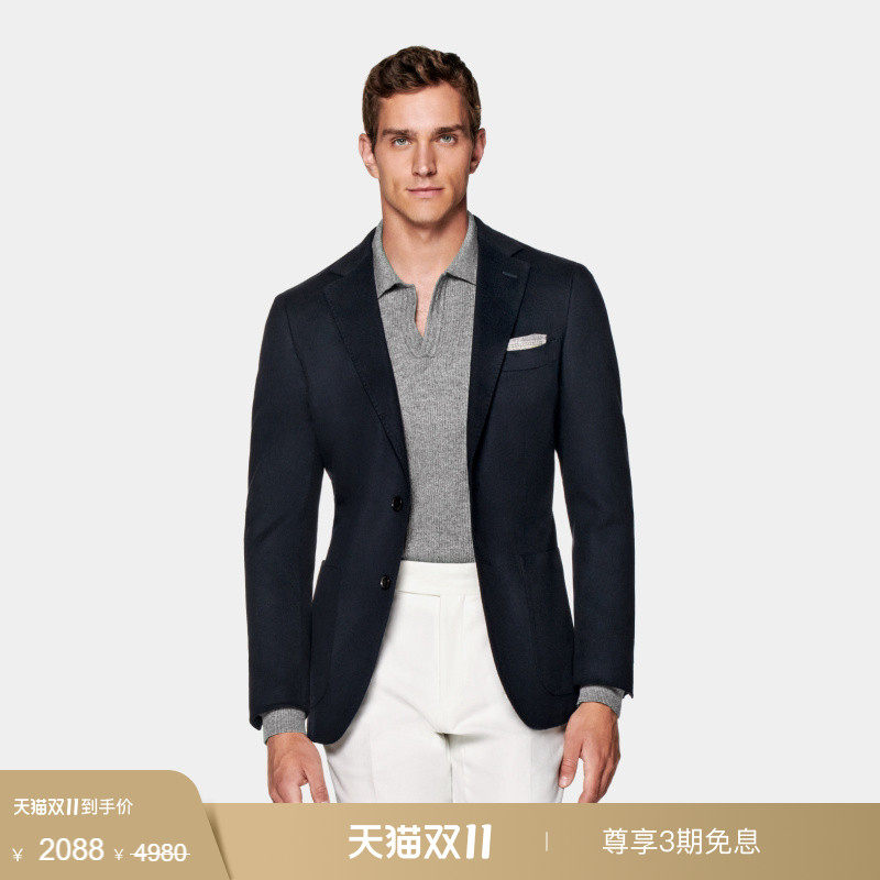 奥莱SUITSUPPLY意产面料藏青色山羊绒西服外套商务男士西装上衣