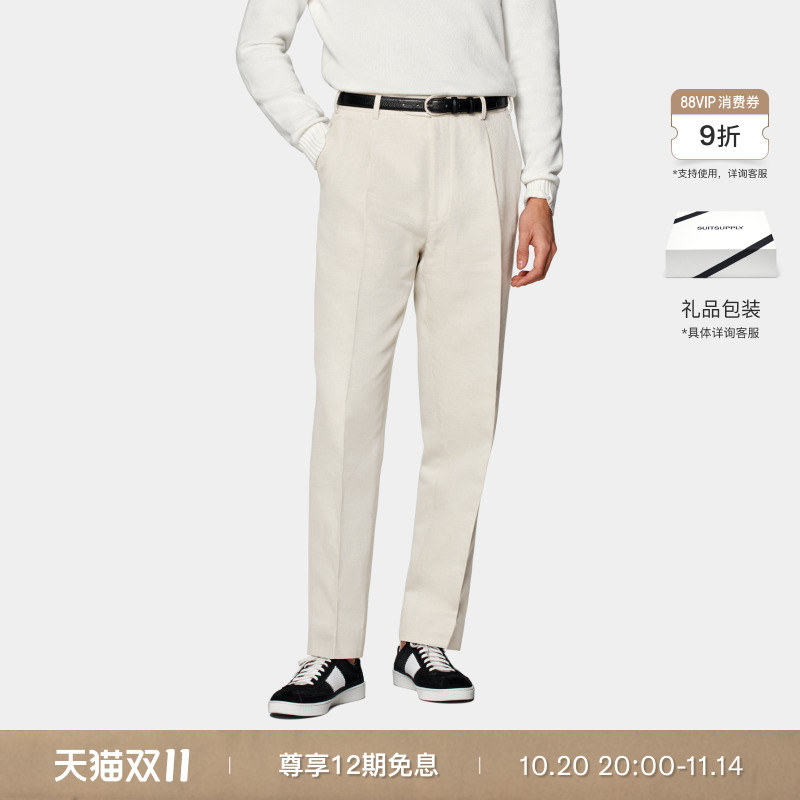 Suitsupply砂砾色棉混纺长裤