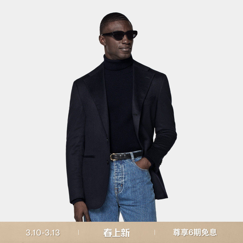 SUITSUPPLY外套藏青色山羊绒宽松慵懒男士西装上衣