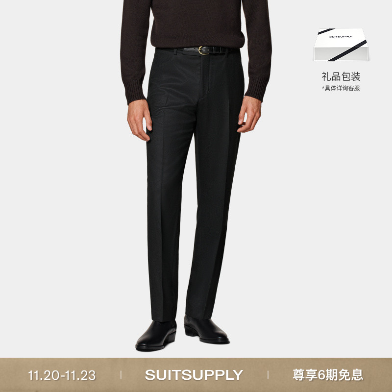 Suitsupply黑色S120支羊毛长裤