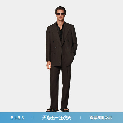 SUITSUPPLY西服中棕色亚麻男士双排扣西装套装