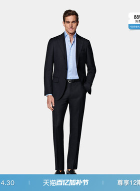 经典热卖-SUITSUPPLY藏青色S110支羊毛男士西装套装